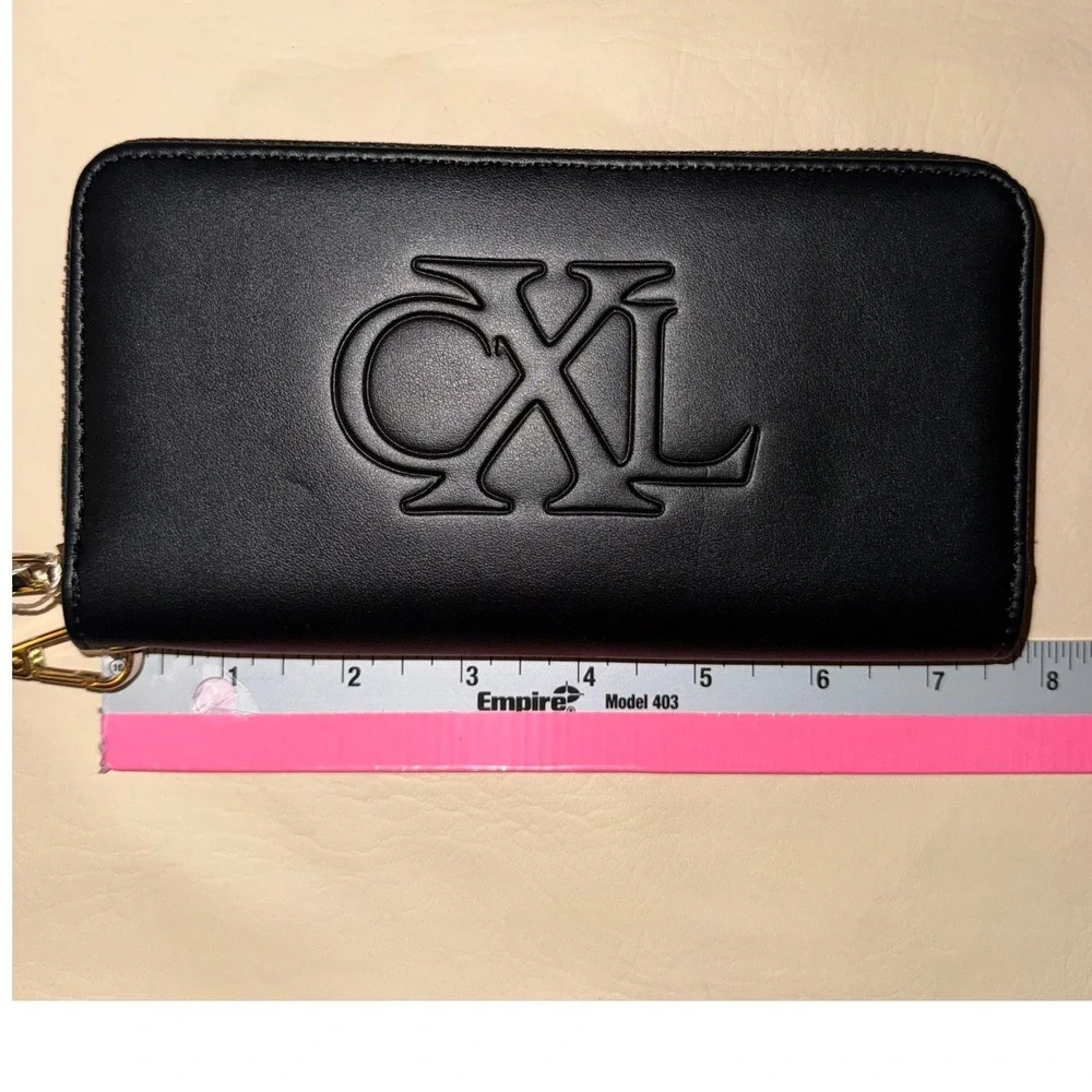 CXL by Christian Lacroix Black Embossed Logo Zip Around Wristlet Wallet NEW